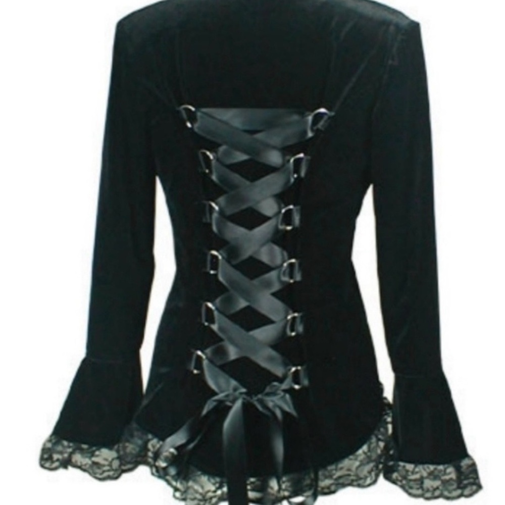 Vintage Black Velvet Goth Corset Back Lace Up Jacket Blazer Whimsigoth Witchy